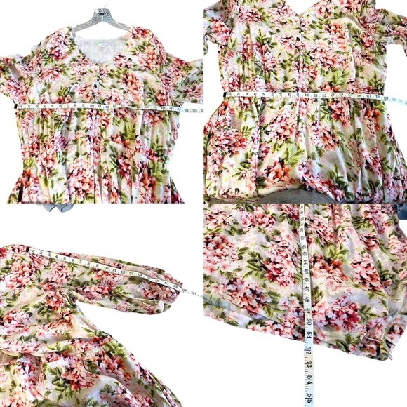 J. Jill Ivory Pebble Hydrangea Floral Printed Belted Waist Rayon Midi Dress 2X - Picture 9 of 10